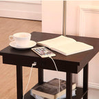Brightech Madison Side Table with Lamp Combo with LED Bulb, Desk Lamp with USB Port, Bedside Reading Lamp, Modern End Table with Floor Lamp for Bedroom, Living Room, Office - Black with White Shade