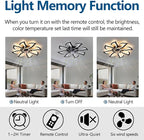Modern Ceiling Fan with Lights Remote Control, 32" Black 6 Speeds 3 Light Color Low Profile Flush Mount Ceiling Fan for Kitchen Bedroom