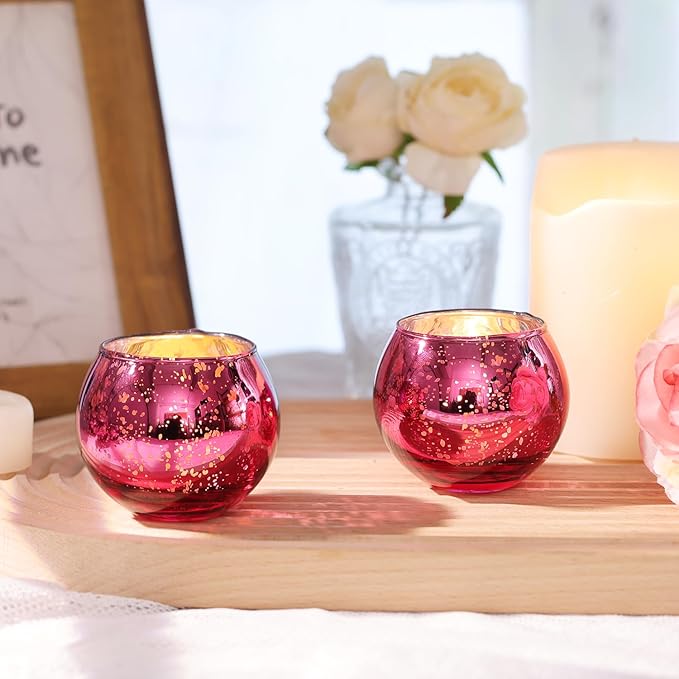 LAMORGIFT 12 Pcs Hot Pink Candle Holders for Barbie Birthday Party Decorations- Summer Bridal Shower Decorations, Votive Candle Holders for Wedding, Pink Candle Centerpieces for Disco, Cowgirl Party