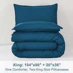 Litanika Teal Comforter King Size, 3 Pieces Turquoise Lightweight Solid Bedding Comforter Set, All Season Fluffy Bed Set (104x90In Comforter & 2 Pillowcases)