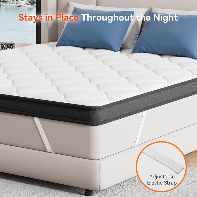 ELEMUSE 3 Inch Queen Memory Foam Mattress Topper, High Density Gel Foam Bed Toppers with Cooling Pillowtop for Back Pain Relief, Medium Firm Mattress Pad for Comfort Body Support