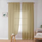 OWENIE Gold Sheer Curtains 84 Inch Length 2 Panels Set, Light Filtering Voile Fimly Sheer Drapes for Living Room/Bedroom, 2pcs, Gold Solid Rod Pocket Sheer Curtains, Each 42" W x 84" L
