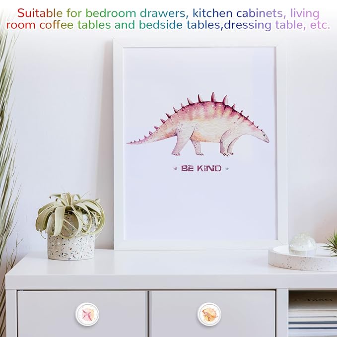 Fumete 8 Set Dinosaur Drawer Knob Pulls Round Soft Rubber Watercolor Drawer Knobs Silicone Cabinet Drawer Knobs for Boys Girls Kids Dresser Knobs for Nursery Closet Kitchen Cabinet