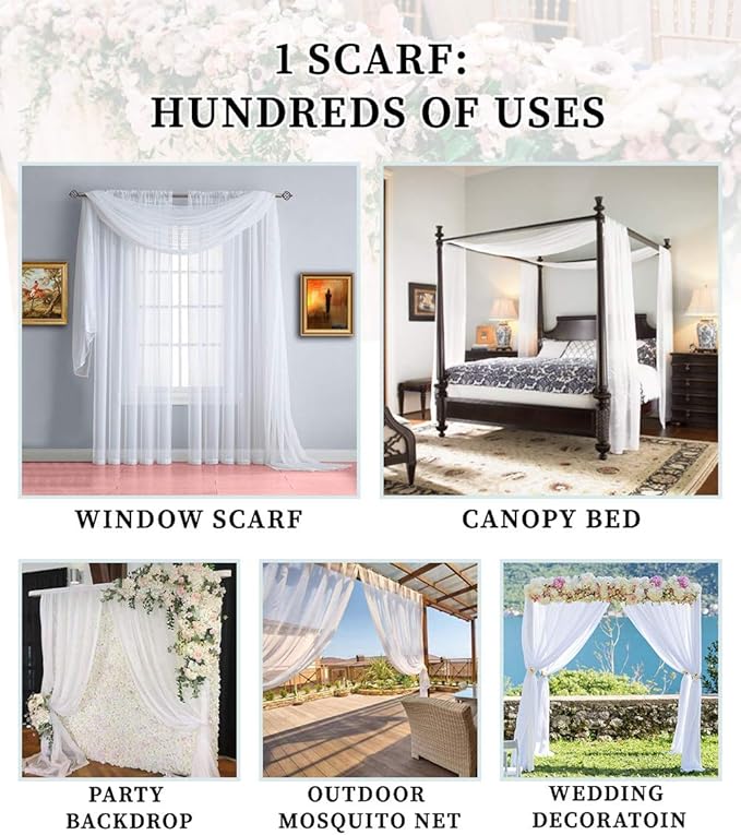 Warm Home Designs 12 Feet Long Sheer Black Window Scarf. These Standard Length Valance Window Scarves are 54 X 144 Inches in Size. Great as Bed Canopy or Wedding Arch Draping Fabric. AM Black 144"