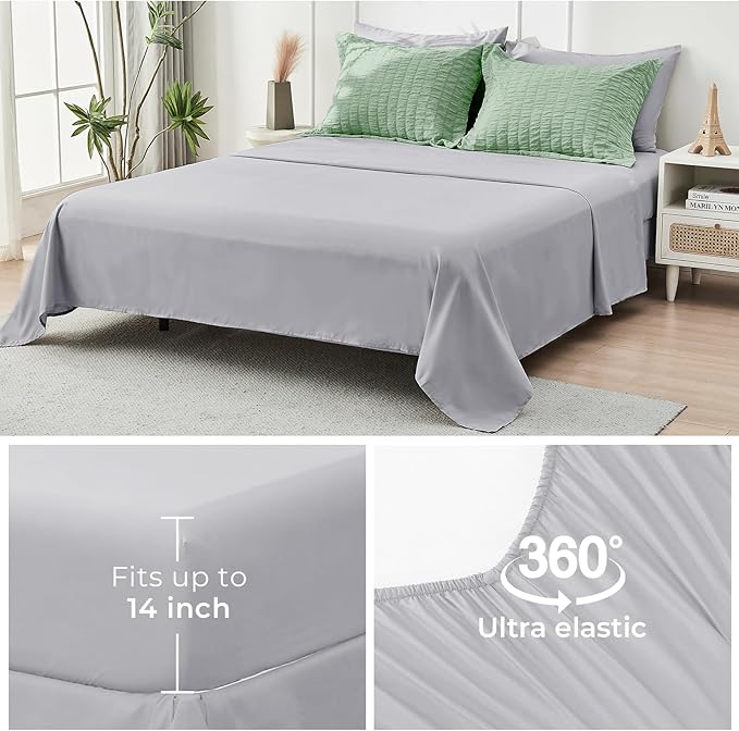 HYMOKEGE Sage Green/Light Grey California King Comforter Set Seersucker 7 Pieces, All Season Luxury Bed in a Bag for Bedroom, Bedding Set with Comforter, Sheets, Pillowcases & Shams