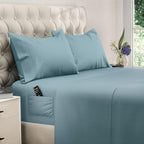 DREAMCARE King Size Sheets Set - Cooling Bed Sheets - 4pcs Set - up to 15" Deep Pocket King Sheet Set – Soft & Long Lasting Cooling - 100% Fine Brushed Microfiber with Side Pocket - Mineral Blue