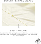Linen Home 100% Cotton Percale Sheets King Size, Cream, Deep Pocket, 4 Pieces Set - 1 Flat, 1 Deep Pocket Fitted Sheet and 2 Pillowcases, Crisp Cool and Strong Bed Linen