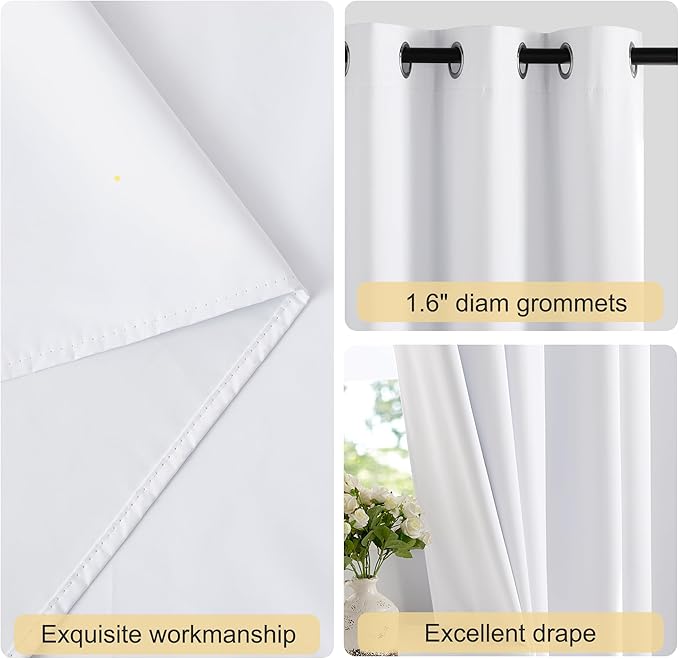 NICETOWN 100% Blackout Window Curtain Panels 86 inch Length for Living Room, Set of 2, Snow White, 55 inches Wide, Thermal Insulated Drapes