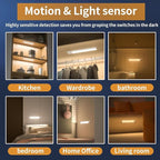 Under Cabinet Lights,76 LED Operated Motion Sensor Light Indoor,1500mAh USB Rechargeable Closet Lights, 2 Pack Magnetic Dimmable Closet Lights，Wireless Under Counter Lights for Kitchen, Stairs