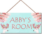 Personalized Sign, Cute Deer Sign, David's deer Flowers Kids Room Custom Name Door Wall Decor, Floral Nursery Art Plate For Boys Room Girls Bedroom Little Man Cave