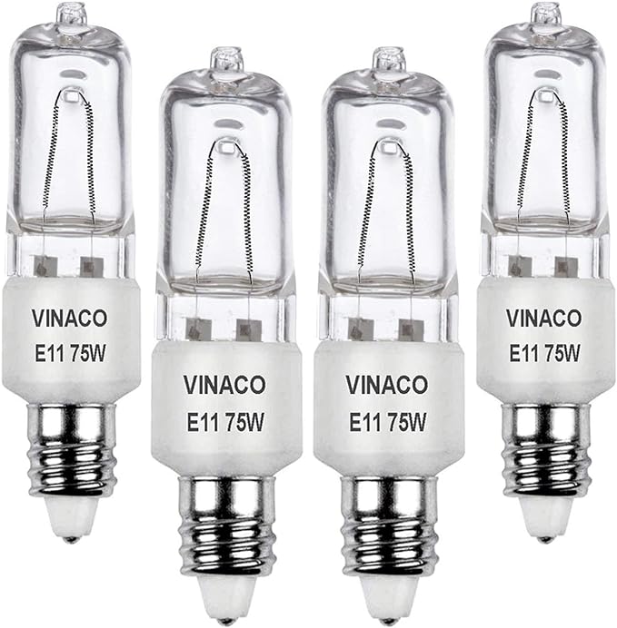 VINACO E11 Bulb, JDE11 120V 75W Halogen Light Bulbs, T4 Mini Candelabra Base, High Output 1150lm, Warm White 2700K, Dimmable, 4-Pack for Ceiling Fan Light Bulbs