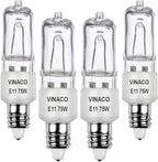 VINACO E11 Bulb, JDE11 120V 75W Halogen Light Bulbs, T4 Mini Candelabra Base, High Output 1150lm, Warm White 2700K, Dimmable, 4-Pack for Ceiling Fan Light Bulbs