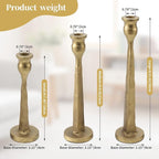 Heavy Duty Cast Iron Antique Brass Gold Candlestick Holders Set of 3,Tall Taper Candle Holders,Table Vintage Decor Centerpiece Candle Holders for Fireplace Party Dining Home