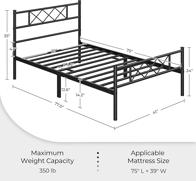 Yaheetech Twin Size Metal Platform Bed Frame with Simple Headboard and Footboard, Mattress Foundation for Under Bed Storage, Steel Slat Support, No Box Spring Needed, Easy Assembly, Black