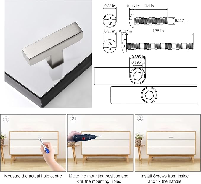 Cabinet Pulls Single Hole Cabinet Handles, 10 Pack Square Brushed Nickel Bar Cabinet Pulls Drawer Cabinet Knobs Cupboard Hardware Cabinet Handles, Stainless Steel Single Hole Cabinet Knobs