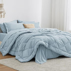 Love's cabin King Size Comforter Set Light Blue, 7 Pieces King Bed in a Bag, All Season Bedding Sets with 1 Comforter, 1 Flat Sheet, 1 Fitted Sheet, 2 Pillowcase and 2 Pillow Sham