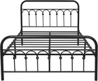 YALAXON Vintage Sturdy Full Size Metal Bed Frame Basic with Headboard and Footboard,No Box Spring Needed,Under Bed Storage (Full,Black)