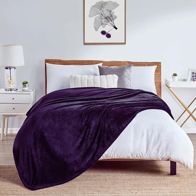 Walensee Fleece Blanket Plush Throw Fuzzy Lightweight (Queen Size 90x90 Purple) Super Soft Microfiber Flannel Blankets for Couch, Bed, Sofa Ultra Luxurious Warm and Cozy for All Seasons