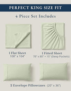 LANE LINEN 100% Organic Cotton King Bed Sheet Set, Bedsheets 4Pc Soft Cooling Fully Elasticized Mercerised All Season Sustainably Produced Cotton Sheets King Size, Oeko Tex Sheets - Mineral