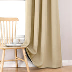 ChrisDowa 100% Blackout Curtains for Bedroom with Black Liner, 2 Thick Layers Total Blackout Thermal Insulated Grommet Small Window Curtains 2 Panels Set (Beige, 42 x 54 Inch)