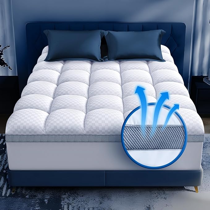 Premium Memory Foam Mattress Topper Queen for Ultra Comfort, 2 Inch Plush Pillow Top Queen Mattress Topper with Breathable Air Mesh Sides, Soft Mattress Pad Cover with Deep Pocket Fits 6-21" Mattress