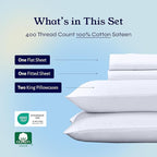 California Design Den California King Sheet Sets - Soft 400 Thread Count, Natural 100% Cotton Sateen, Cooling Sheets, Deep Pockets with All Around Elastic for a Snug Fit, Durable Bedding - White
