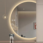 YUDACHU 40"×28" LED Mirror for Bathroom, Anti Fog Half Moon Mirrors for Wall-Irregular Modern Vanity Mirror-with Backlit, 3 Colors, Stepless Dimmable, Shatter-Proof