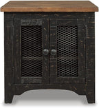Signature Design by Ashley Valebeck Farmhouse Rectangular End Table with Storage, Distressed Brown & Black Finish