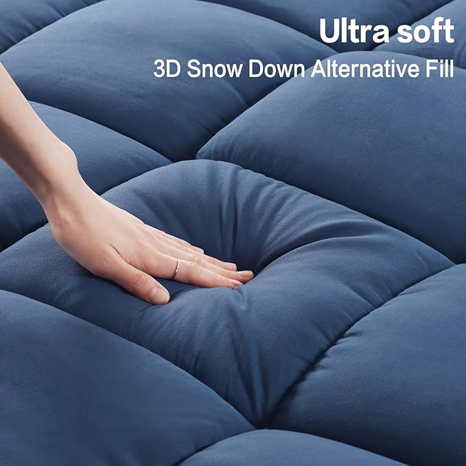 SOPAT Mattress Topper Twin Size Extra Thick Mattress Pad 8-21" Deep Pocket Soft Down Alternative Fill Mattress Protector Pillow Top Mattress Cover (39x75 Inches, Navy Blue)