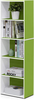 Furinno LUDER Book Shelf, 5-Tier Bookshelf, Bookcase, 9.4" x 15.8" x 52", for Living Room, Bedroom, Home Office, White/Green