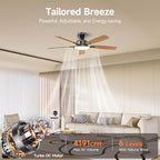 TALOYA Ceiling Fans with Lights and Remote, 52 inch Low Profile Ceiling Fan with Nightlight, Flush Mount, Reversible, 3CCT, Dimmable Black Modern Ceiling Fan for Bedroom, Living Room, Outdoor Patio