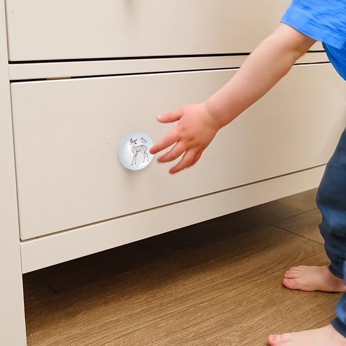 6 Pack 1.5" Ceramics Safari Nursery Kids Animal Unique Cute Cabinet Decorative Dresser Drawer knobs pulls (Deer)
