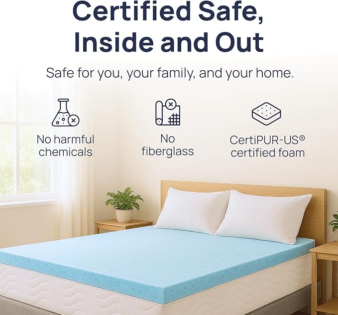 Sure2Sleep Gel Swirl Memory Foam Mattress Topper - 2 Inch, Pressure Relieving, Cooling Comfort - Made in The USA & CertiPUR-US Certified - Softens Firm Beds and Extends Mattress Life - Cal King Size