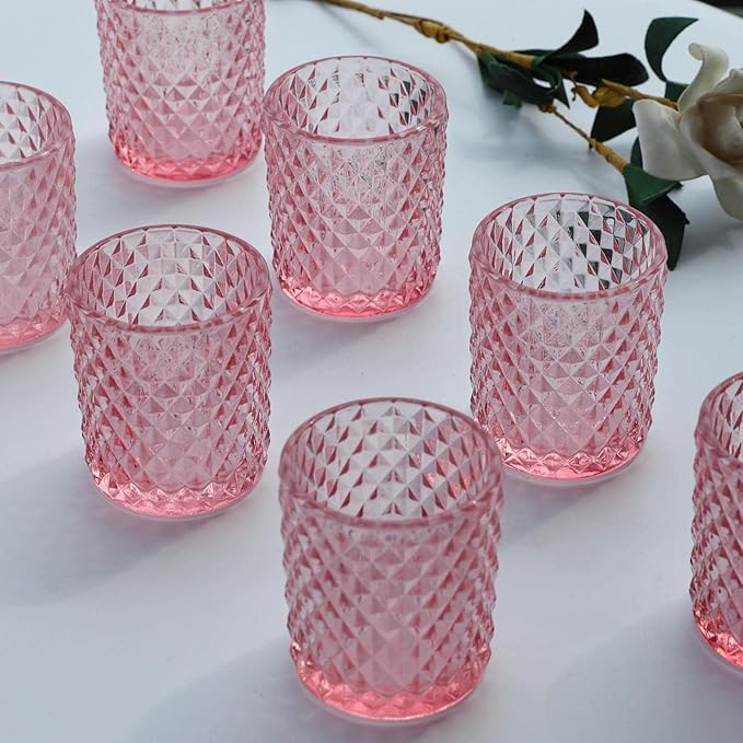 Woho 12Pcs Pink Votive Candle Holders, Tealight Candle Holder for Wedding Table Decor, Tea Lights Candle Holder for Engagement Birthday Party