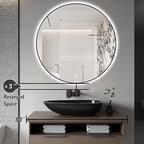 28" Round LED Bathroom Mirror, Wall Mounted Backlit Vanity Mirror with 45° Beveled Frame Lighted Mirror for Bedroom, Fog Free 3-Color Dimmable Lights Memory Function, Black