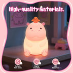 Cute Hippo Gifts for Kids,Pink Hippo Night Light, Dimmable Silicone Animal Nursery Night Light, Adorable Rechargeable Squishy Touch Lamp, Hippopotamus Gifts for Boys Girl Baby Room Decor