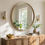 WallBeyond Round Wood Mirror, 32" Round Modern Decoration Large Circle Wall Mirror for Bathroom Living Room Bedroom Entryway, Natural