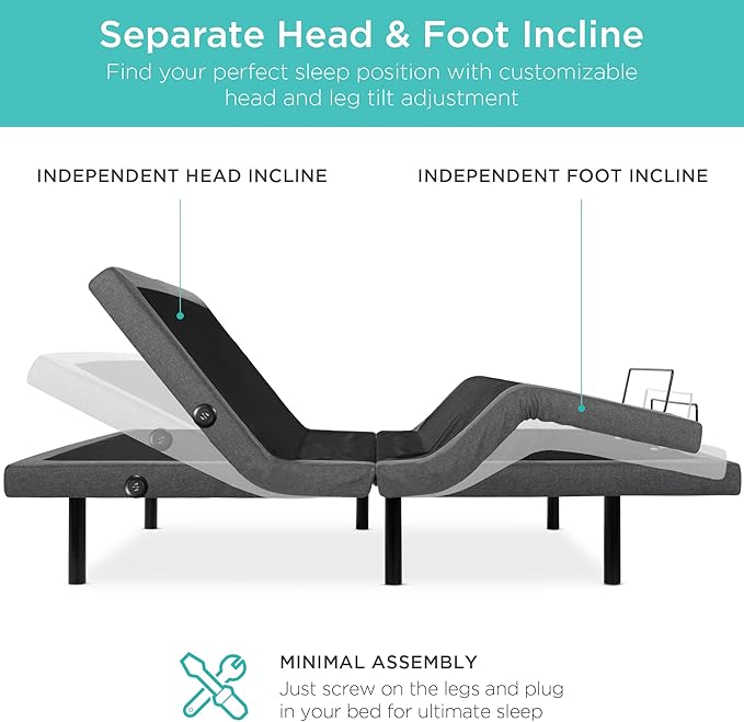Best Choice Products Ergonomic Queen Size Adjustable Bed Frame, Electric Base w/Wireless Remote Control, Nightlight, Massager, 2 USB Ports