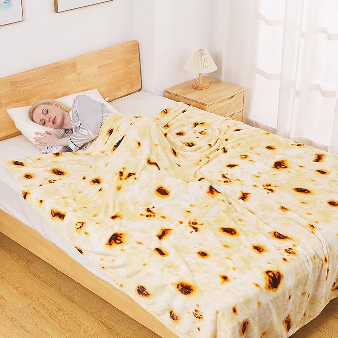Burritos Tortilla Blanket Twin Size for All Season - Premium Lightweight Anti-Static Super Soft Cozy Plush Tortilla Throw, Lightweight Microfiber Winter Warm Taco Blanket 66" x 90"(Burritos Twin)