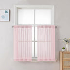 Chyhomenyc Sheer Curtains 24 Inch Length, Small Window Curtains for Bathroom Living Room Basement, Voile Short Rod Pocket Curtain Tiers, 42in Wx 24in L, 2 PCS, Blush Pink