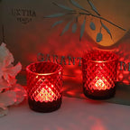 Woho Red Votive Candle Holders Bulk Set of 12, Glass Tea Lights Candle Holder for Wedding Table Centerpiece, Studded Diamond Tealight Candle Holder for Christmas Party Holiday Home Decor