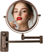 OVENTE 7" Wall Mounted Makeup Mirror with 1X/7X Magnification, Double Sided Magnifying Round Bathroom Vanity Mirror, 360° Swivel Design, Extendable and Folding Arm, Antique Bronze MNLFW70ABZ1X7X