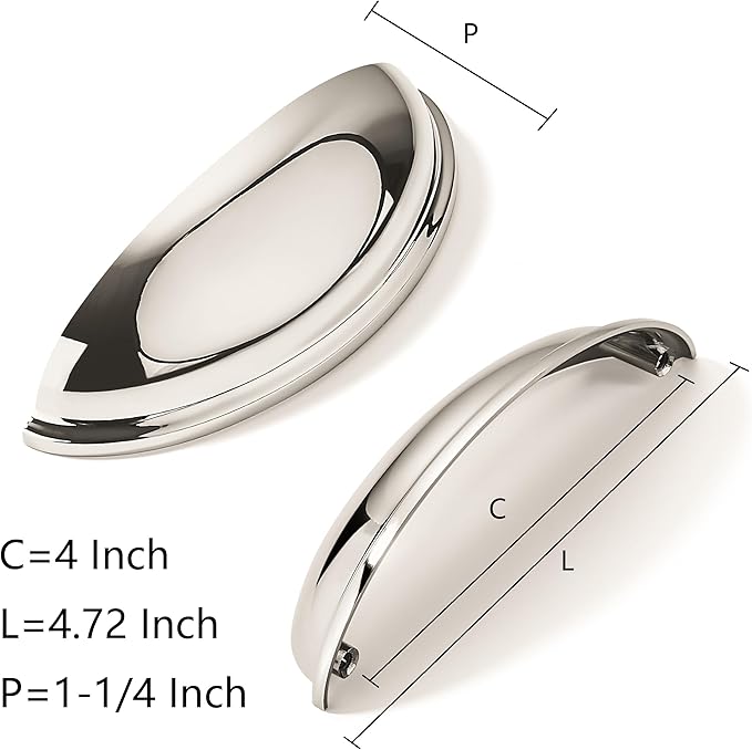 khtumeware 10 Pack 4" Drawer Pulls Polished Nickel Cabinet Cup Pulls Kitchen Hardware Cabinet Handles Drawer Handles Knobs 4 inch Hole Center