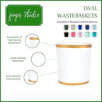 Jaye's Studio Mattie Decorative White and Gold Bathroom Trash Can, Metal Waste Basket Modern, Luxury Trash Bin for Bedroom, Dorm Room, Office Garbage Can, Oval Decorative Trash Bins (12" x 10" x 8")