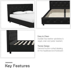 DHP Dakota Upholstered Platform Bed with Diamond Button Tufted Headboard and Footboard, No Box Spring Needed, Full, Black Faux Leather