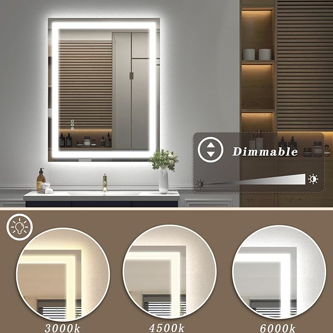 LED Lighted Bathroom Mirror 24x 32, Dimmable Vanity Mirror with Lights, Anti-Fog, ETL Listed (Backlit and Front Lighted)