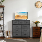 DUMOS Dresser for Bedroom, Dressers & Chests of Drawers Dresser Organizer, Wood Top Table Furniture with 9 Fabric Storage Tower Unit, Chest of Drawers for Closet, Living Room, Hallway, Porch
