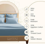 100% Egyptian Cotton Sheets Queen Size Set, 800 TC Deep Pocket Queen Sheets Set, Soft Breathable Sateen Weave 4 PC Elasticated Sheet & Pillowcase Sets, No Pill & Shrink, Fade Resistant- French Blue