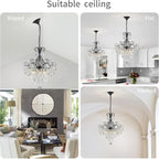 WUZUPS Crystal Chandelier 5-Light Pendant Ceiling Light Modern Lighting Fixture for Dining Room Hallway Bedroom Kitchen Bathroom, H 22.4" x W 18.3", E12 Base, Black