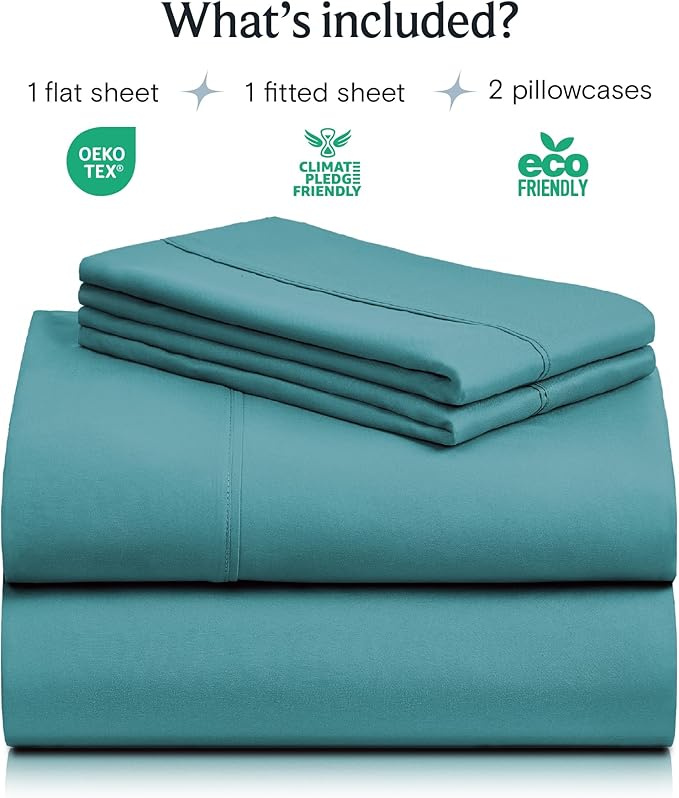 LuxClub 4 PC King Sheet Set, Breathable Luxury Bed Sheets, Deep Pockets Wrinkle Free Cooling Bed Sheets Machine Washable Hotel Bedding Silky Soft - Teal King